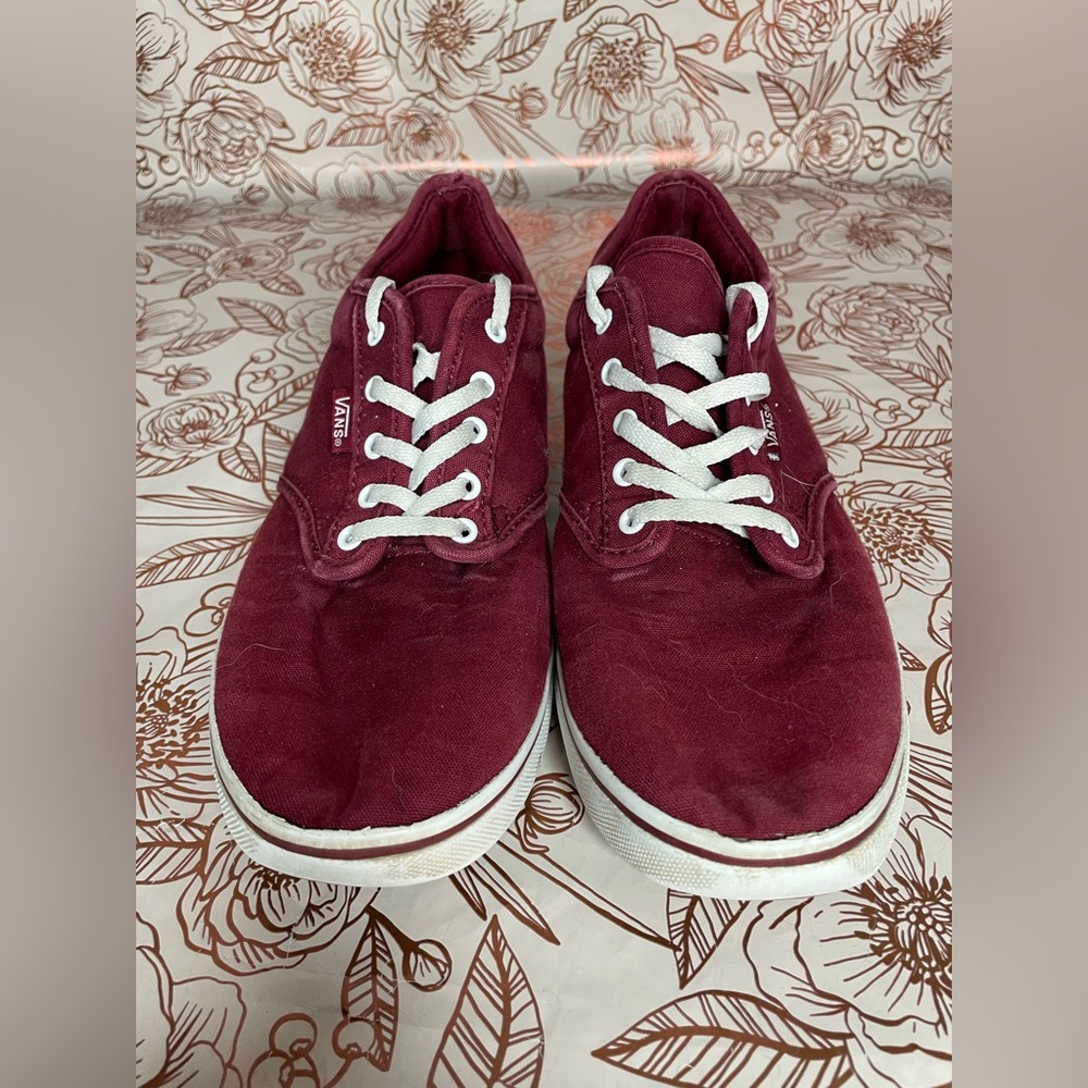 Maroon lace up vans shoes